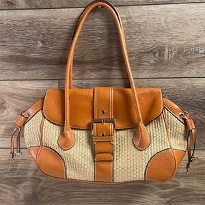 Authentic St John’s Bay Straw Shoulder/Satchel Bag, Tan and Straw